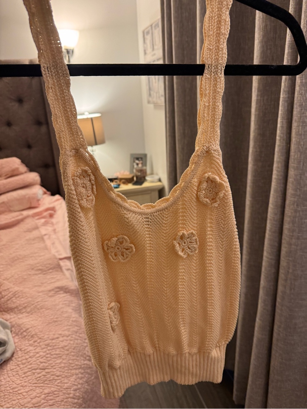 PAIGE Cream Crochet Knit Tank with Floral Applique